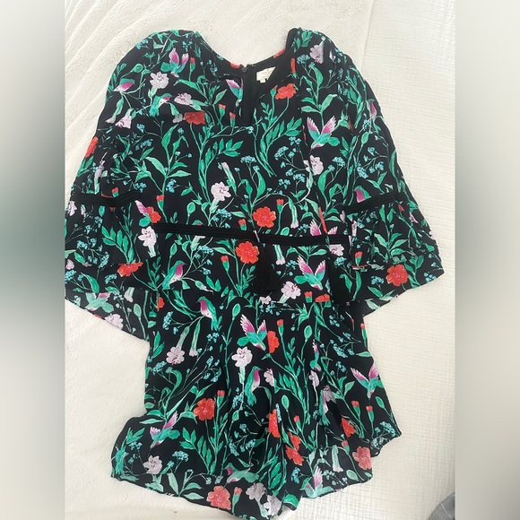 kate spade Pants - Kate Spade Black Romper with Red and Green Floral Print